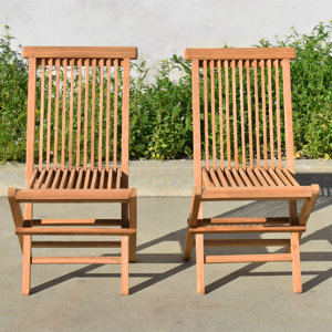2 Pack Golden Teak Wood Outdoor Folding Chair Patio Solid Teak Outdoor Folding Dining Chair