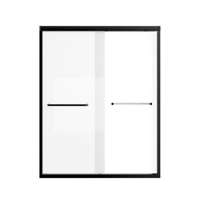 50-54" W × 72" H  Tempered Glass With Explosion Proof Film, Aluminum Frame Double Sliding Shower Door, "1/4 (6 Mm), Stainless Steel Handle, Matte Black
