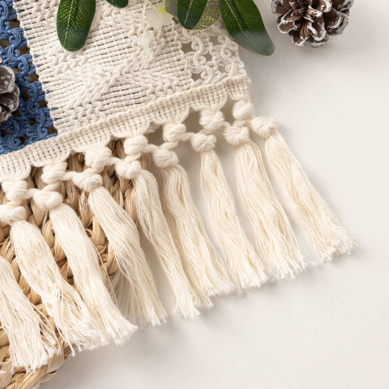 Chemin de table Boho Macrame, L 87 po x l 12 po, Bleu