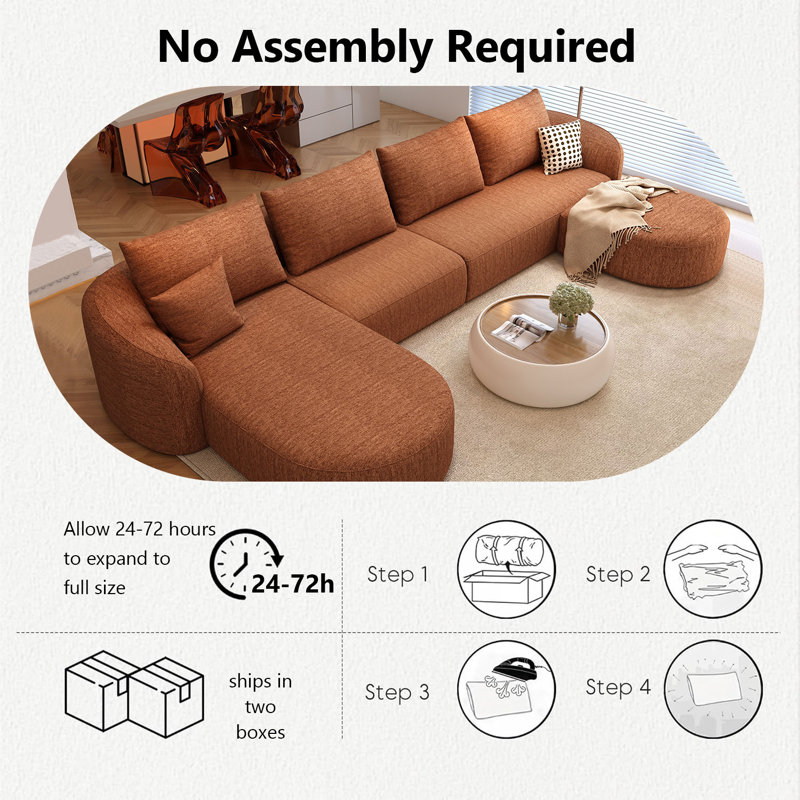 Ensemble de canapé modulaire Boneless, Orange, H 33,86 po x l 138,6 po x P 72 po, Orienté à gauche (vu de face)