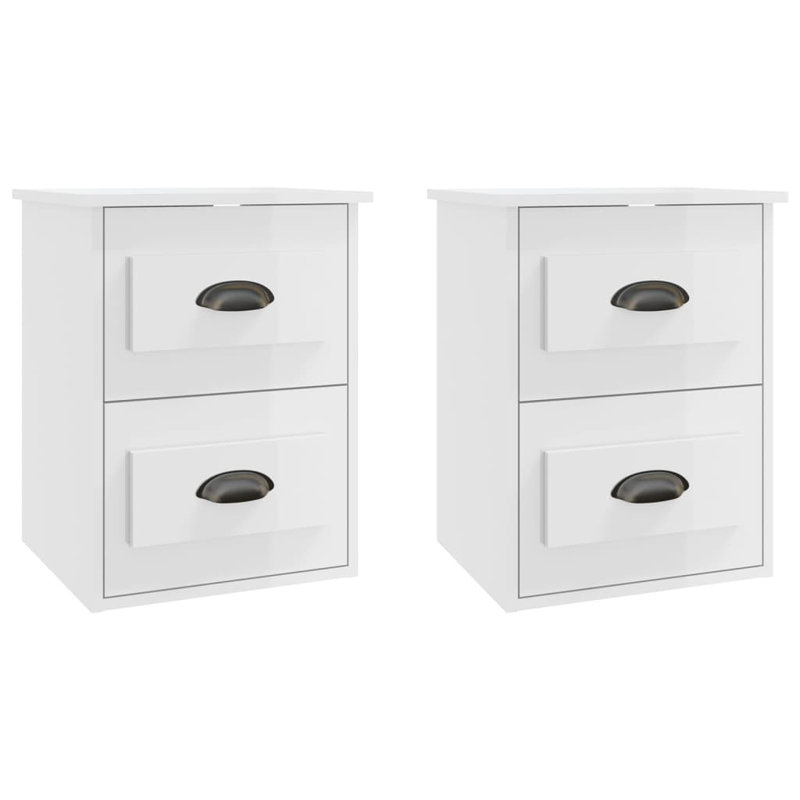 ClassicLiving Wall-Mounted Bedside Cabinet 41.5X36x53cm, High Gloss White, Set of 2
