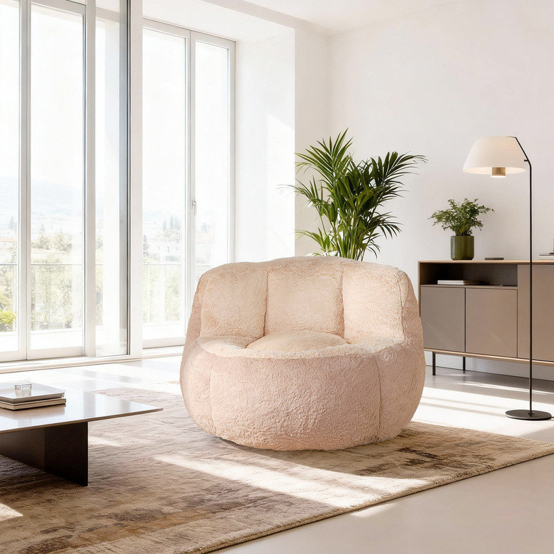 Fauteuil à billes surdimensionné en fausse fourrure de lapin, Brun / fausse fourrure brun clair