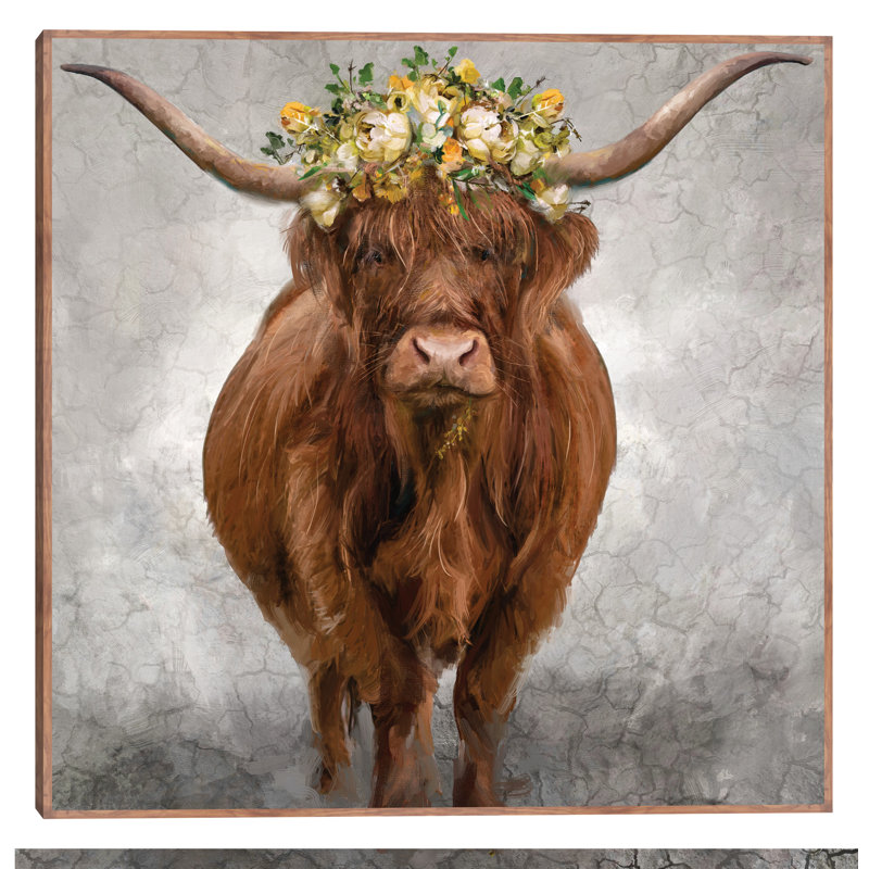Lady Longhorn Taupe Floater Frame Canvas Print, 36" x 36"