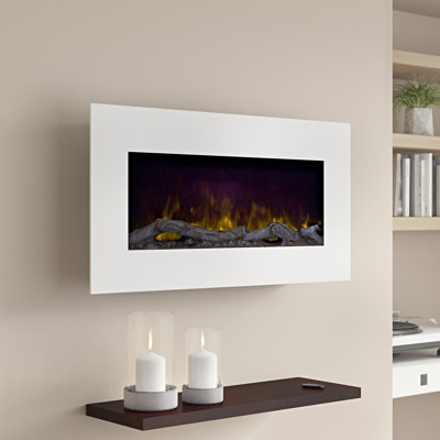 Ivy Bronx 36-Inch Wall Mounted Electric Fireplace - 10-Colour LED Flame and 3 Media Backgrounds with Adjustable Brightness and Remote
