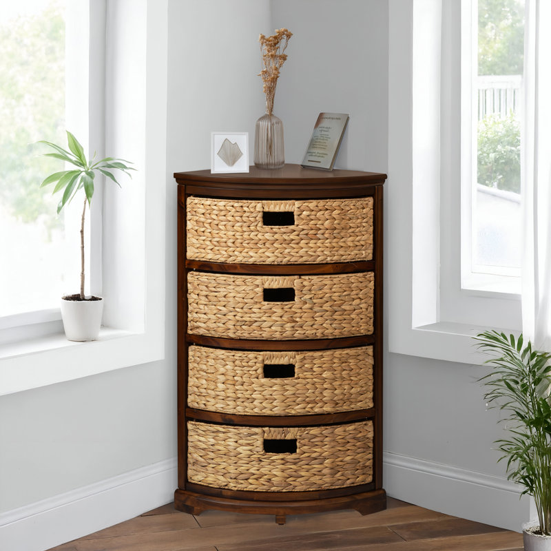 Solid Wood 4 Drawer Storage Drawers, Corner Cabinet, Quarter Round, For Small Spaces, Walnut, Walnut