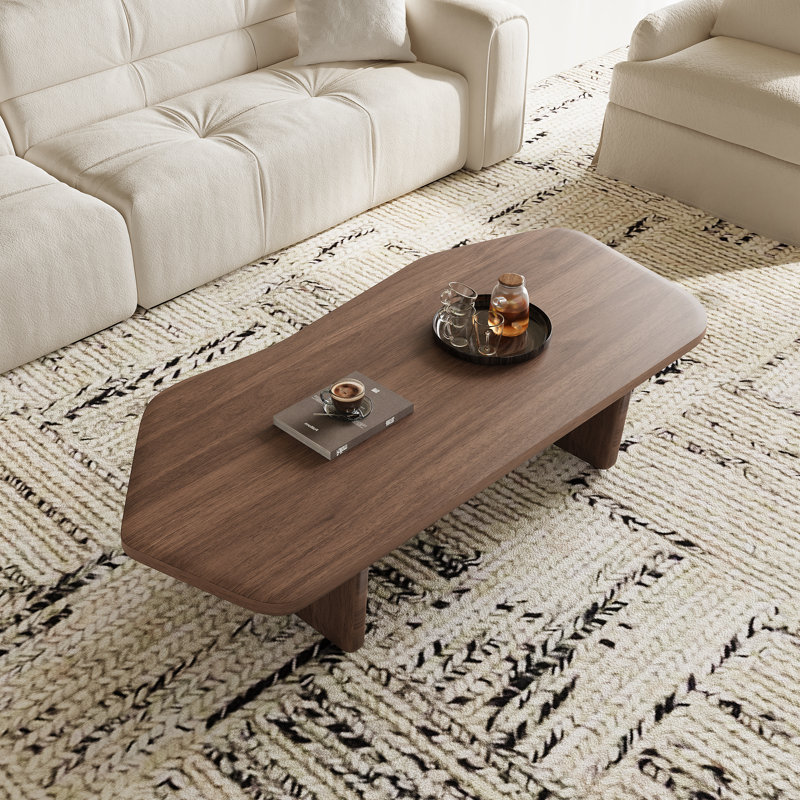 Modern Walnut Finish Coffee Table With Artistic Curved Design