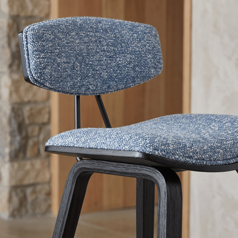 Tabouret de bar ou de comptoir moderne Bilgin Payton avec assise rembourrée et structure en bois, Noir, Bleu clair