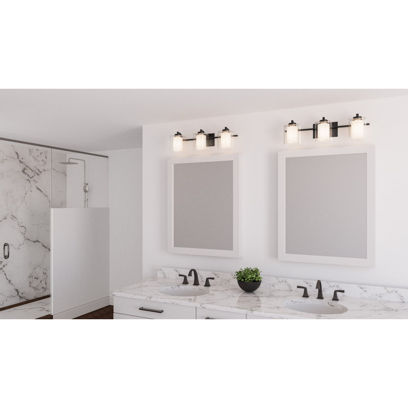 Matte Black 3-Light Vanity with Frosted Glass Shades