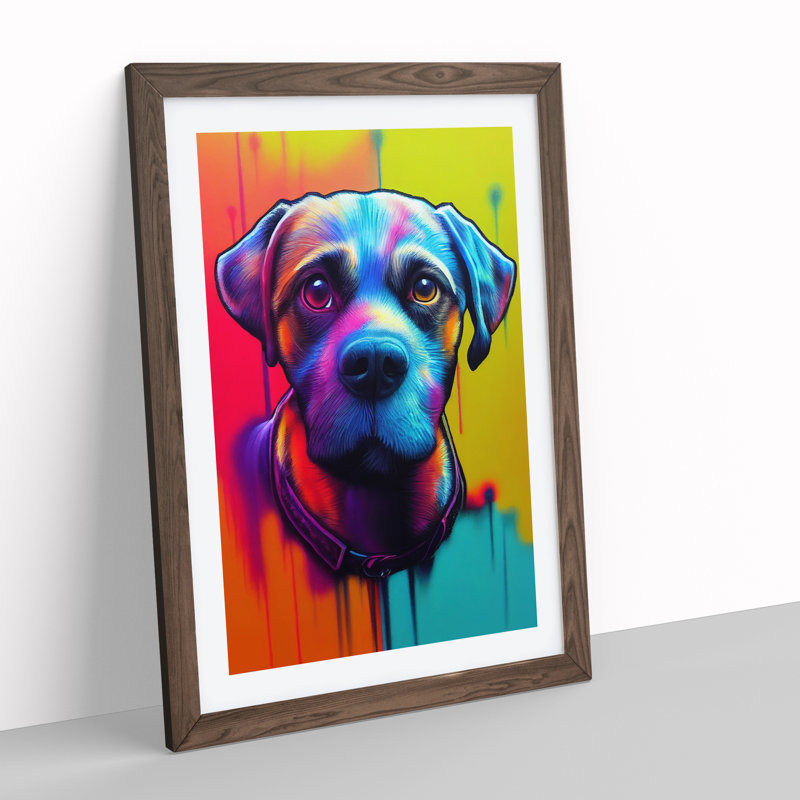 Neon Dog No.1 - Framed Print, 34cm H x 25cm W x 2cm D, Walnut