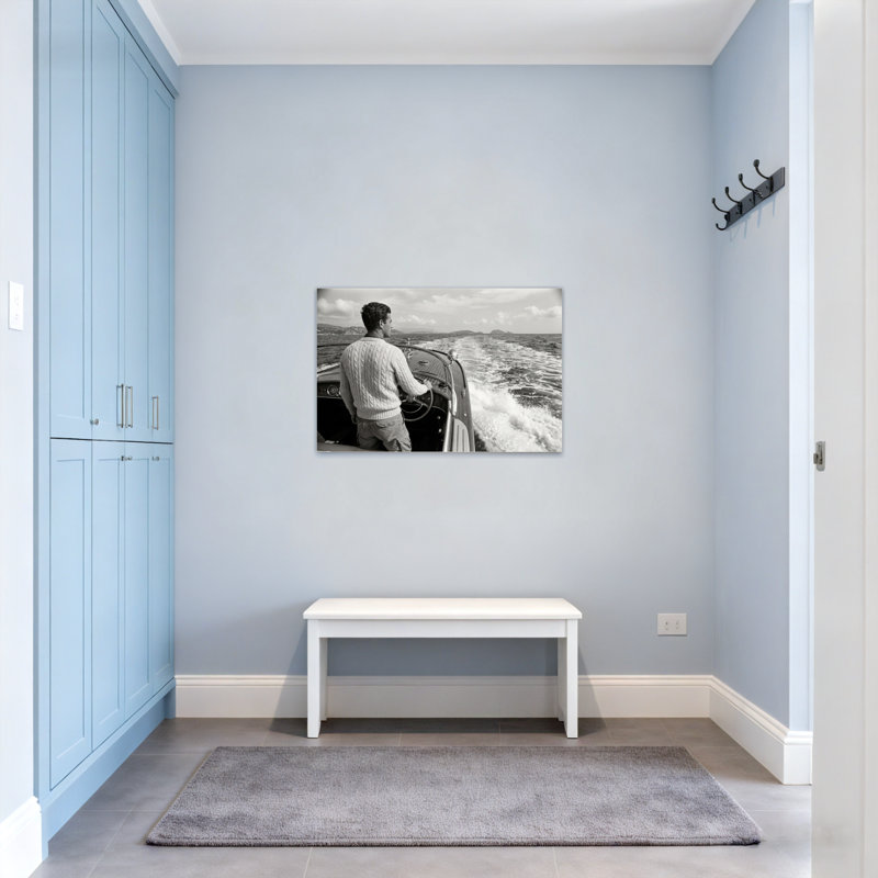 Fashion Man Steering Boat On Ocean Waves, 16" H x 24" W