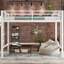 Grand lit mezzanine en métal blanc avec échelles doubles, espace de rangement flexible et rangement épuré