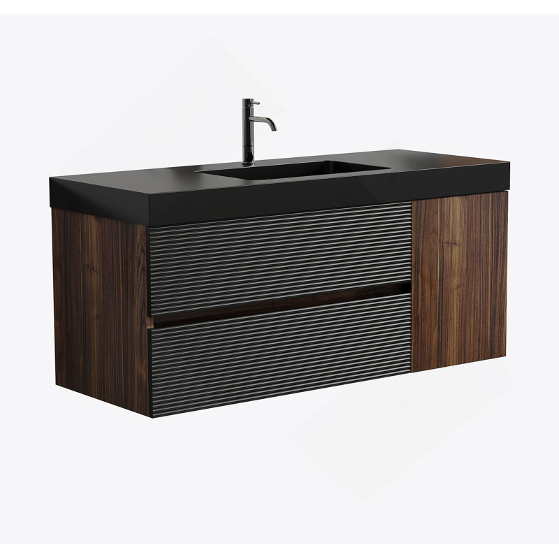 Meuble-lavabo de salle de bain avec tiroirs et une porte, meuble-lavabo mural pour salle de bain