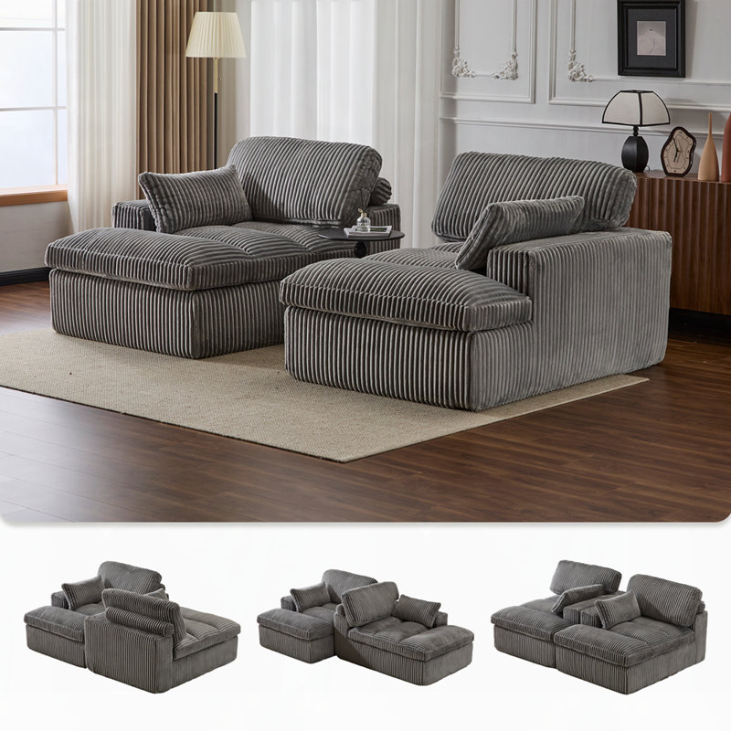 Canapé-lit désossé surdimensionné rembourré, H 37,01 po x l 82,68 po x P 57,09 po, Gris