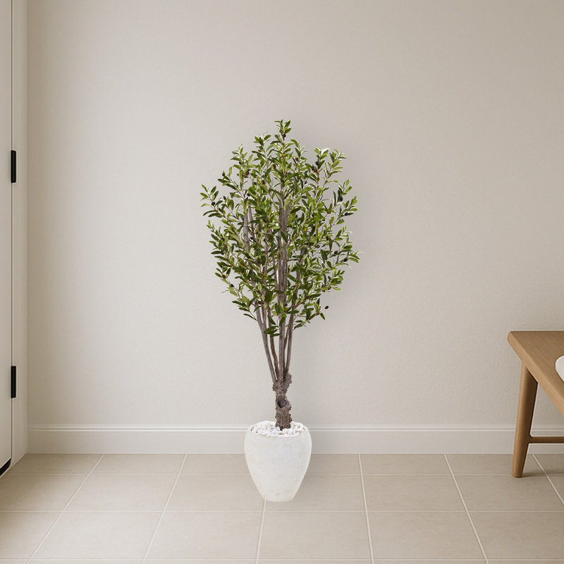 Artificial Olive Tree in White Oval Planter