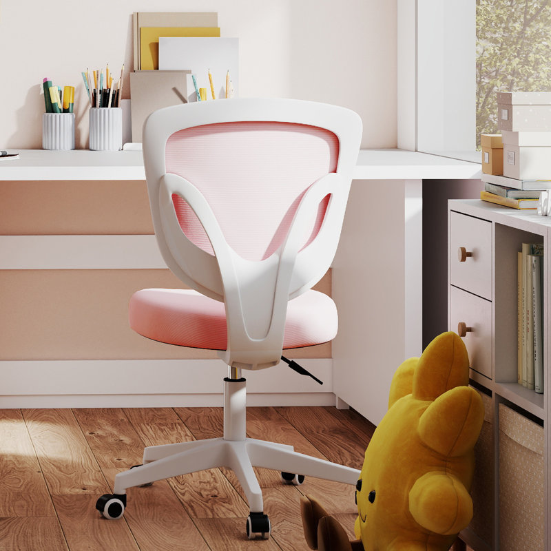 Adjustable Height Kids Desk Chair With Rolling Wheels, 360 Degree Swivel Study Computer Office Chair, Pink
