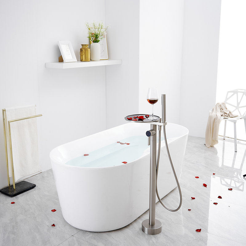 Floor Waterfall Faucet with Diverter, Brushed Nickel