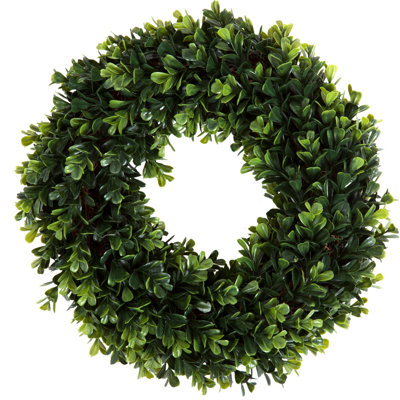 Eola UV-Resistant 12-Inch Plastic Artificial Boxwood Wreath (Green)
