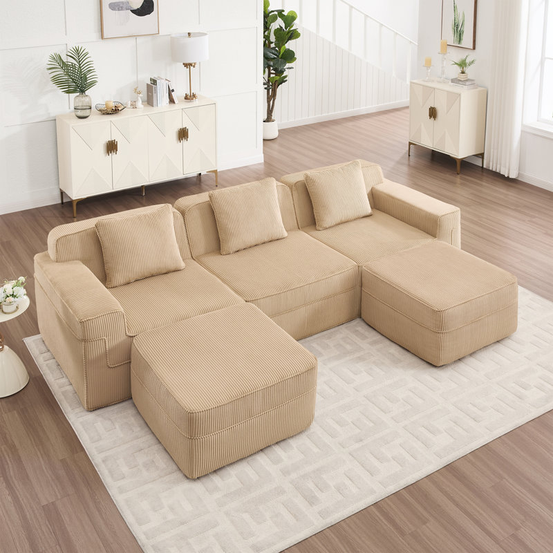 Canapé modulaire Cloud avec assise profonde, Velours côtelé chameau