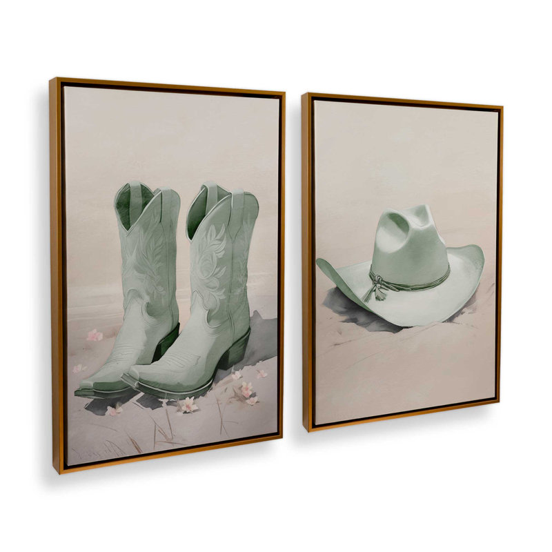 «Cowboy Essentials» en vert, ensemble de 2, H 49 po x l 66 po, Cadre flottant or poli