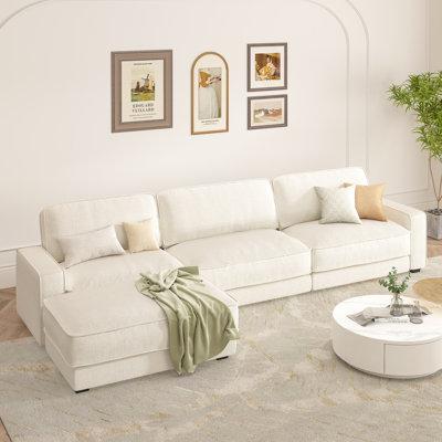 119.4" Chenille 3-Seat L-Shaped Modular Sofa, Removable & Washable Cover, 72H Compression Recovery,Soft & Skin-Friendly Upholstery - For Living Room, Office, Hotel Lobby, Apartment, And Villa