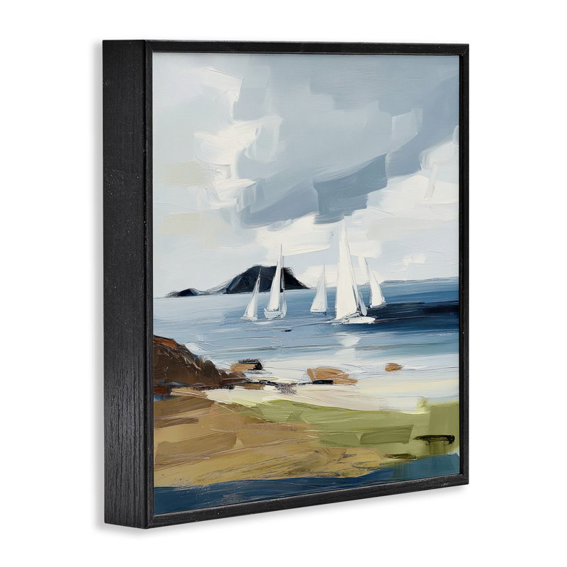 Vaisseaux de mer près de la côte, estampe numérique, conception d'Elara Yasna, H 12 po x l 12 po, Giclée encadrée noir minuit