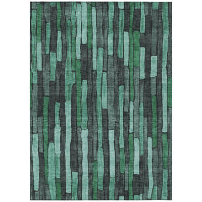 Tapis extérieur lavable rayé bleu sarcelle et émeraude 10 pi x 14 pi