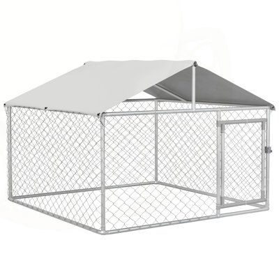 Outdoor Heavy-Duty Dog Kennel with Protective Cover and Lockable Door