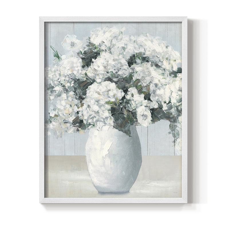 «Beach House Hydrangeas», reproduction encadrée - bois massif, H 15 po x l 12 po, Blanc