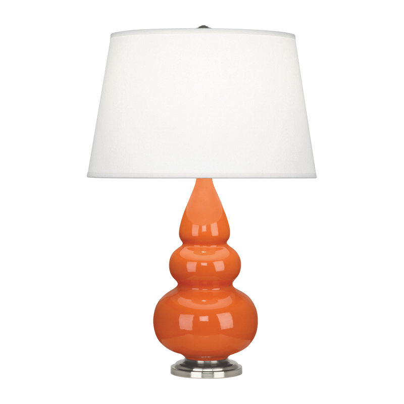 Small Triple Gourd Table Lamp, Pumpkin and Antique Silver Base