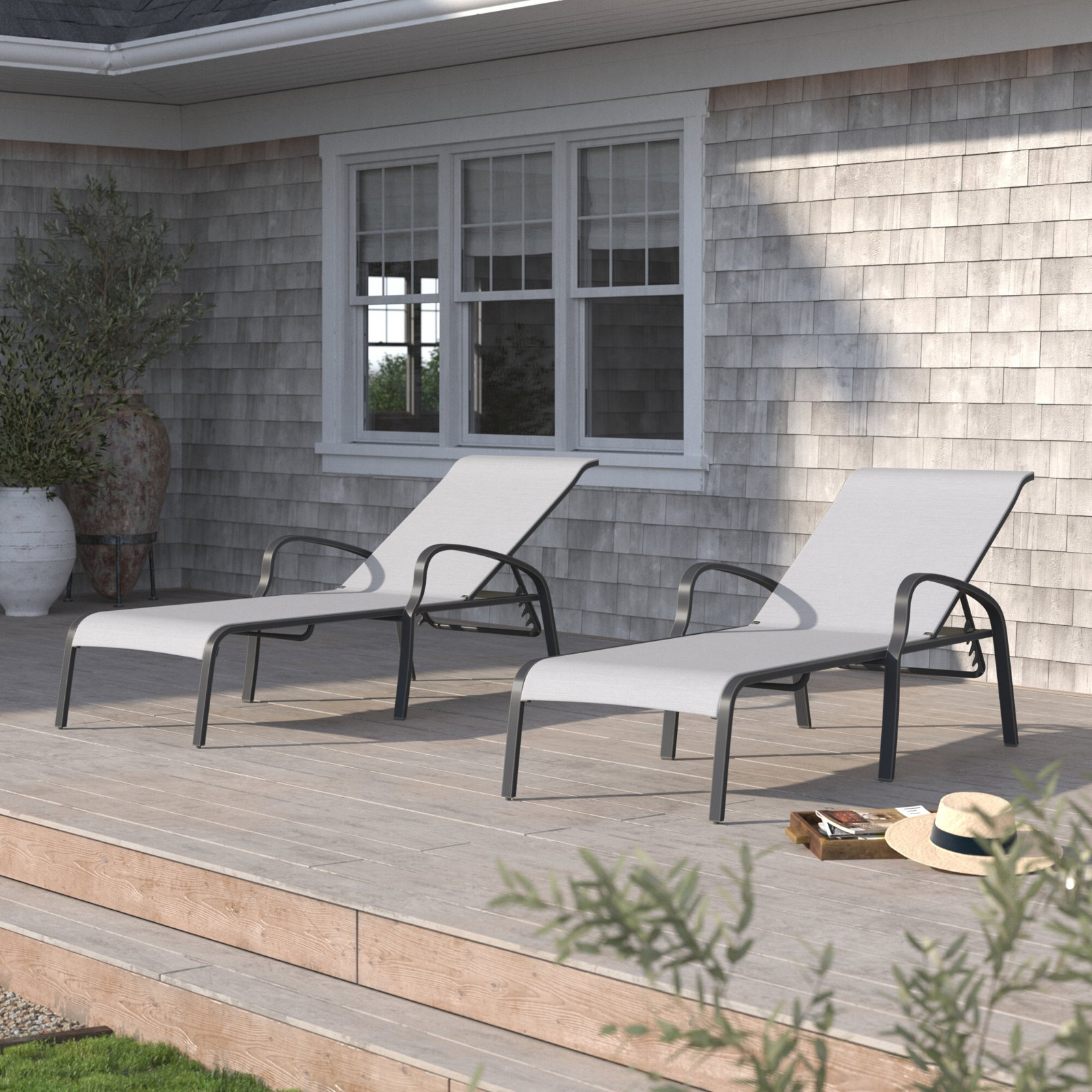29.13'' Outdoor Metal Chaise Lounge Set