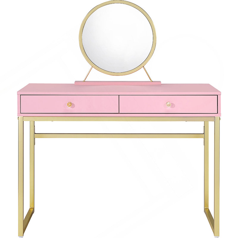 Meuble-lavabo 2 tiroirs avec miroir et plateau à bijoux, parfait pour le maquillage organisé et la décoration élégante.