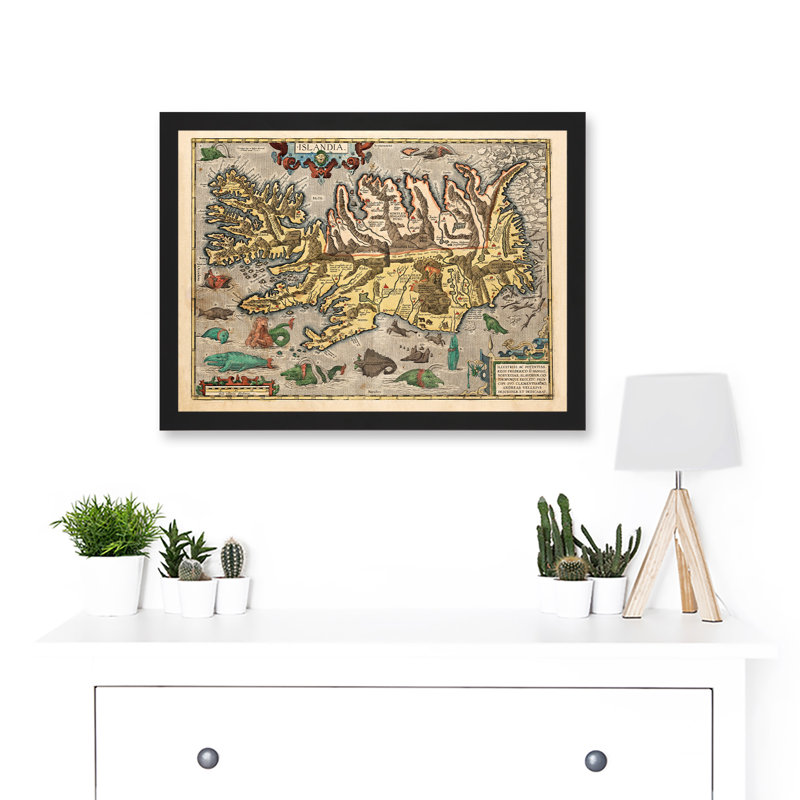 Map Ortelius 1585 Iceland Islandia Sea Monsters Pictorial Fantasy by Value Does Not Apply - Single Picture Frame Print