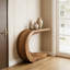 Console de style campagnard avec tablettes à 2 niveaux, table de canapé en forme de C derrière le canapé, entrée étroite et table de couloir pour le salon ou le vestibule