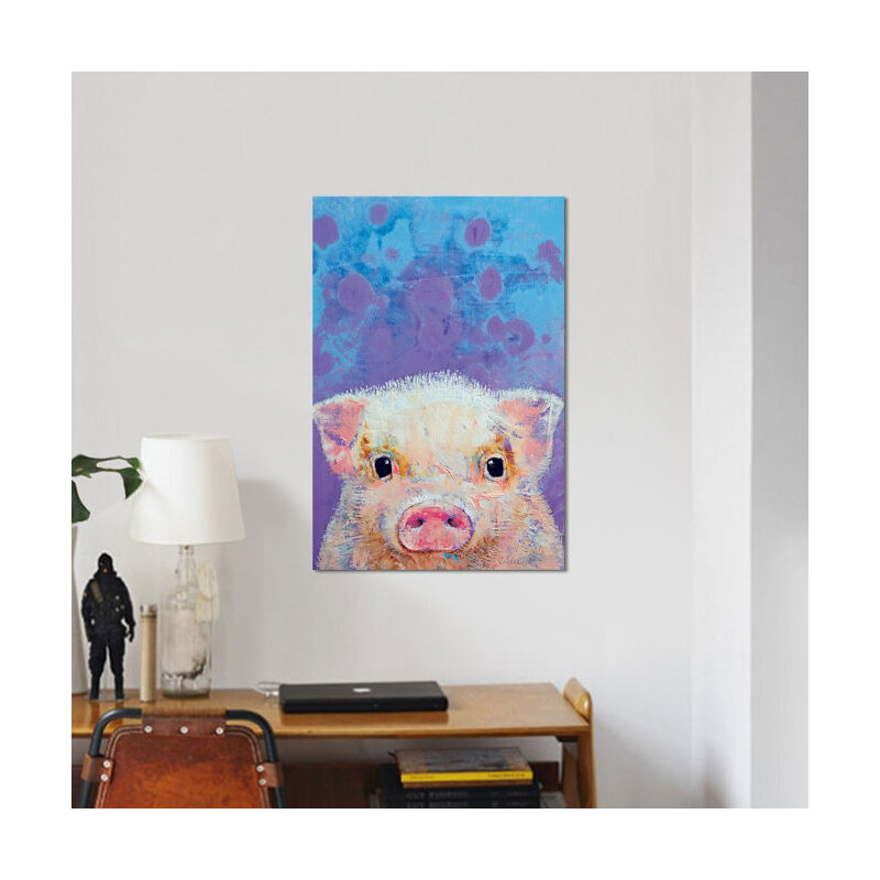 « porcelets », peinture sur toile tendue, H 26 po x l 18 po x P 1,5 po, Toile avec cadre noir, Pas de tapis