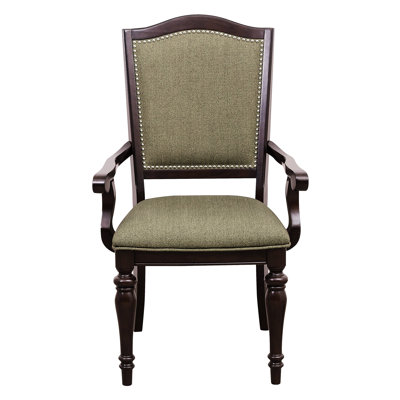 2 Dark Cherry Armchairs With Upholstered Seats And Backs, Nailhead Trim, Wooden Armrest Chairs For Significant Area  Pair  - Seating Back, Charming Dining