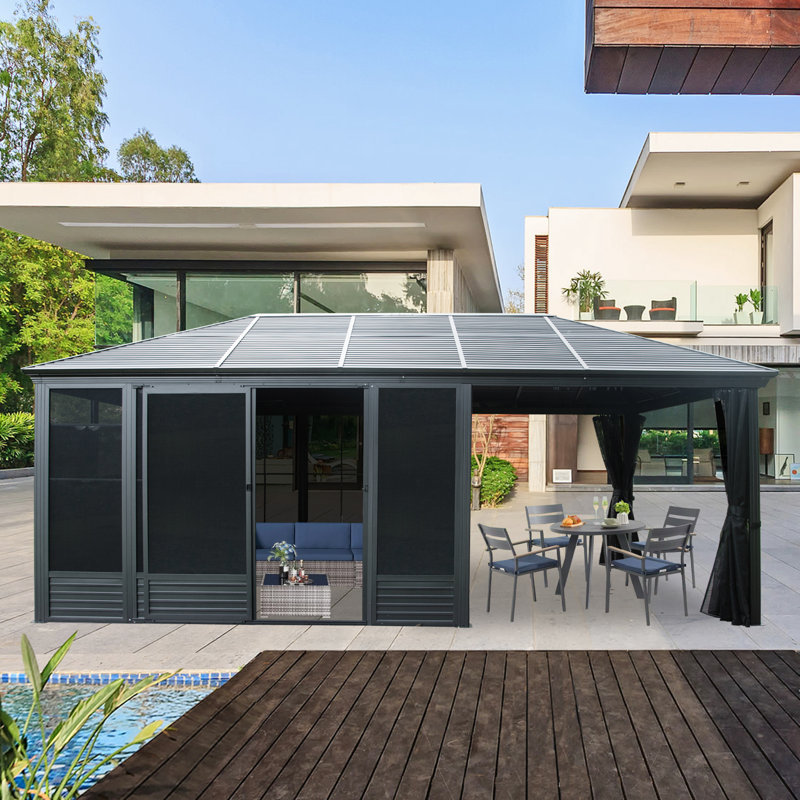 21 Ft. W x 11 Ft. D Aluminum Patio Gazebo Wall-Mounted Solarium