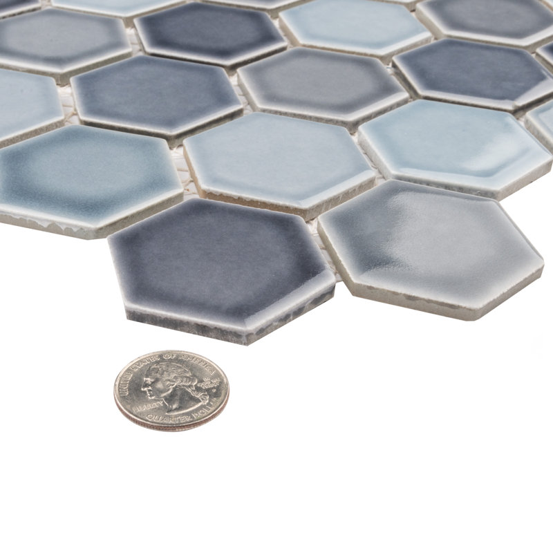 Hudson Due 2" x 2" Hex Porcelain Mosaic Wall & Floor Tile, Stillwater