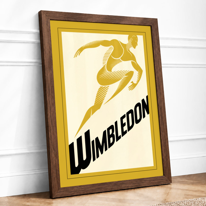 Wimbledon Serve Art Deco - Framed Print, A4 - 29.7 x 21.0 cm, Walnut