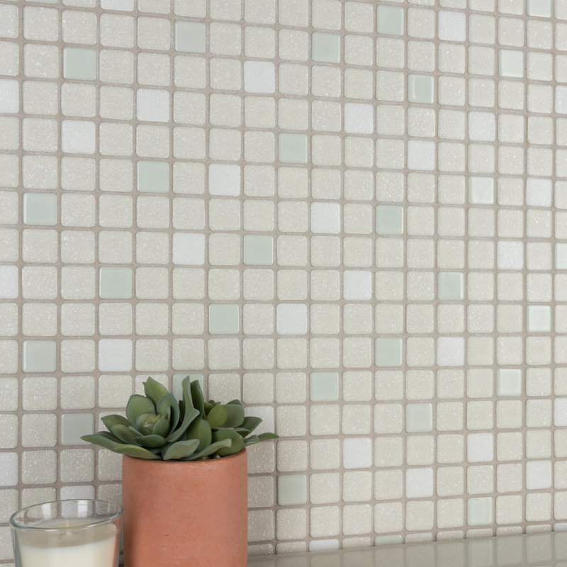 Crystalline Square 1.1" x 1.1" Porcelain Grid Mosaic Wall & Floor Tile, Pink/White