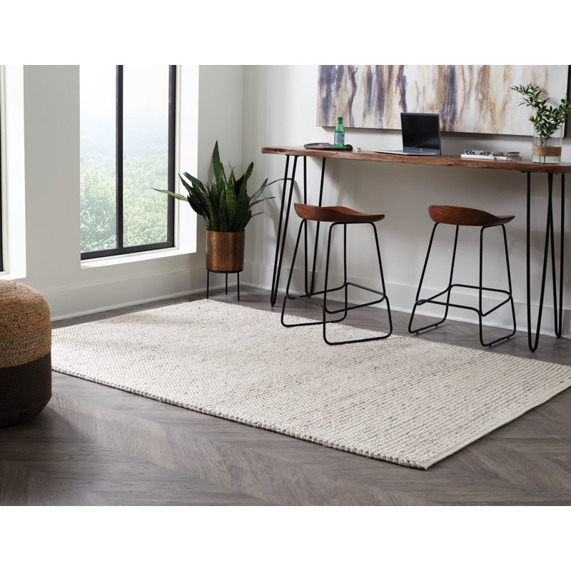 Tapis de couleur unie en laine et polyester tissé à la machine Sandrine, Rectangle 7 pi 8 po x 10 pi