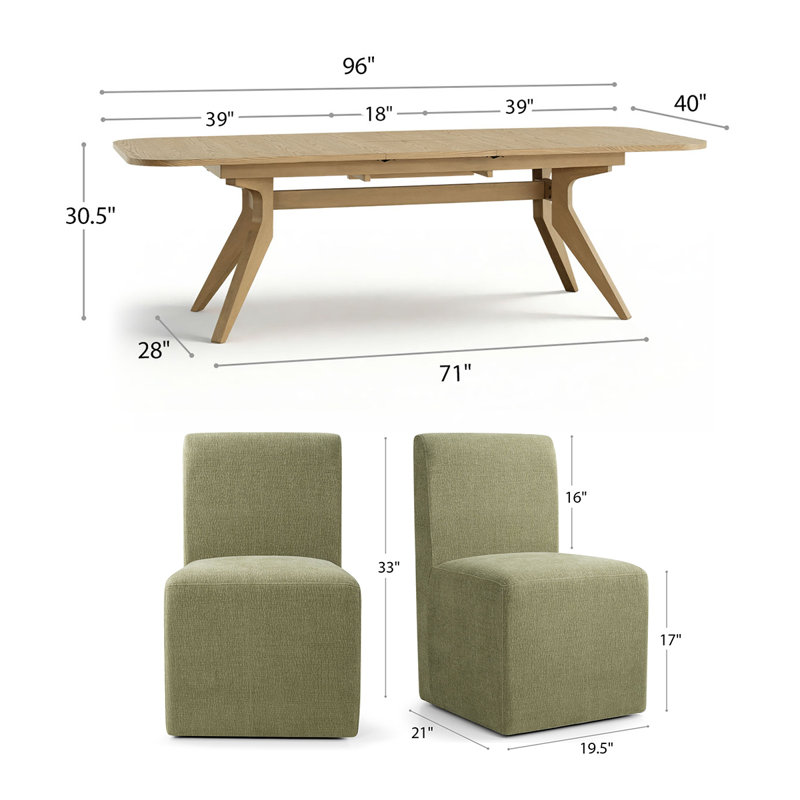 Ensemble de table de salle à manger extensible en placage de bois de 78 à 96 po avec 8 chaises en mélange de lin