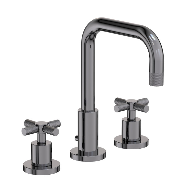 Muncy Widespread Bathroom Faucet with Drain Assembly, Midnight Chrome, Cross Handle