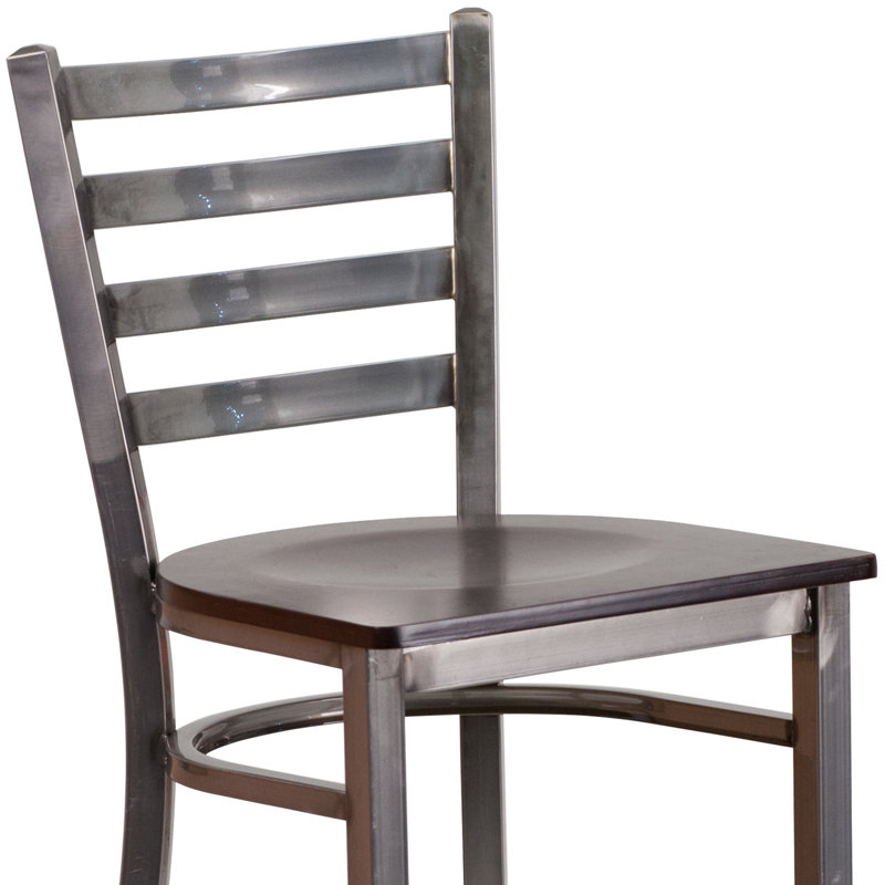 Loughran Ladder Back Metal Restaurant Barstools, Walnut, 1, Clear