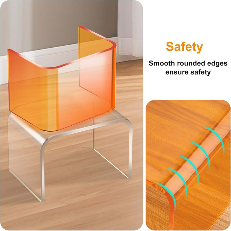 Acrylic Step Stool,Acrylic Stools,Clear Step Stools With Non-Slip For Bathroom,Holds Up To 250Lbs (Orange No Non-Slip, Pack Of 1)