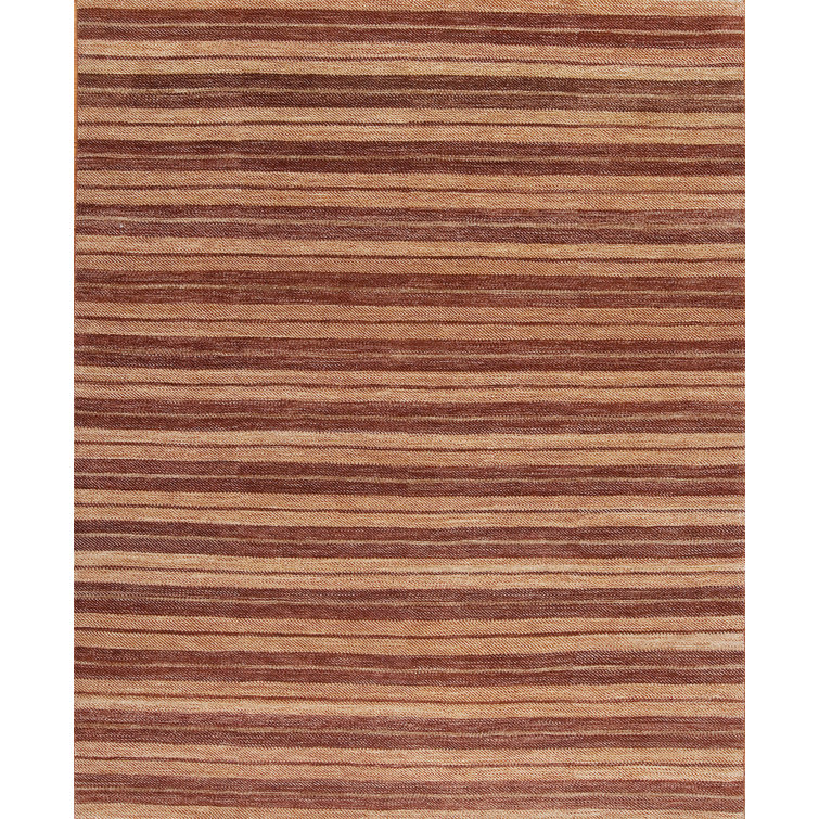 Textures Hand Knotted Wool Striped Area Rug in Red