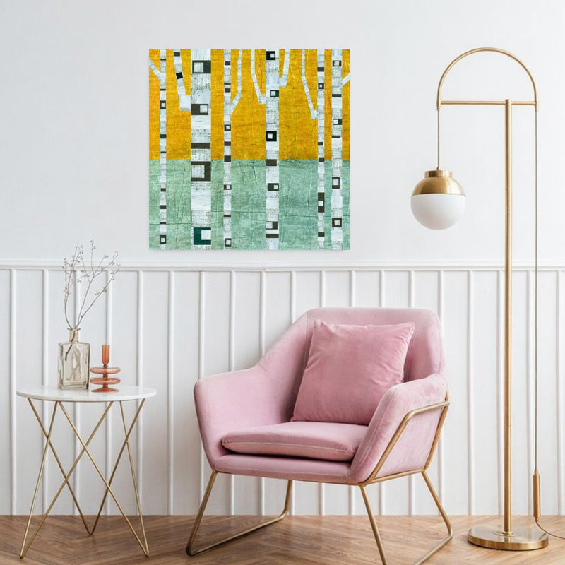 Au début de l'hiver, bouleaux, paysage abstrait contemporain, art naturel, H 32 po x l 32 po