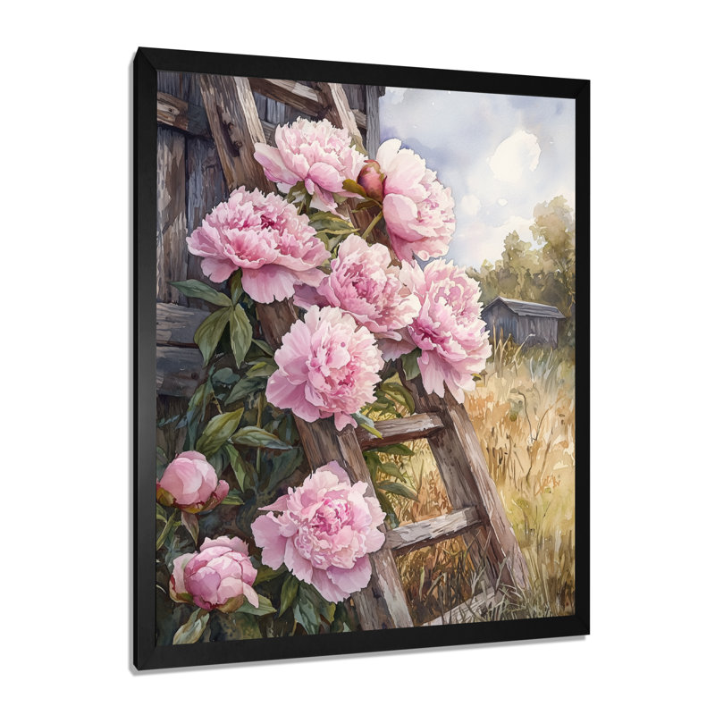 Ellerbe - impressions sur toile florales, Noir, noir, noir, noir, H 20 po x l 12 po, Picture Framed