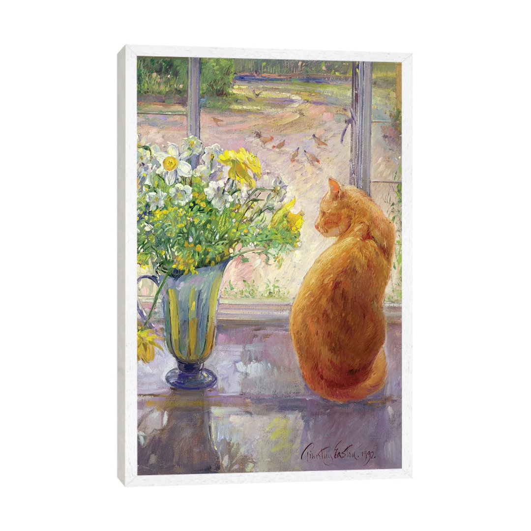 Striped Jug With Spring Flowers by Timothy Easton - Painting on Canvas