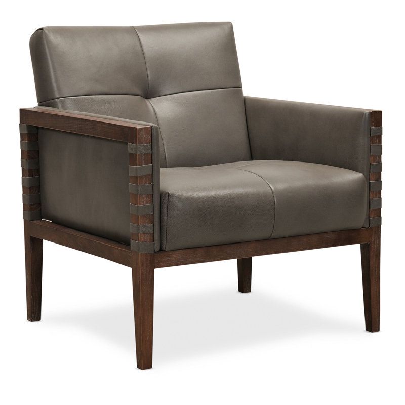 Calliope 31" Side Chair, Gray Genuine Leather