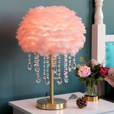 18" Feather Crystal Table Lamp With Light